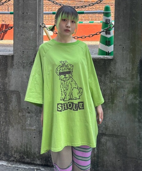Candy Stripper(キャンディストリッパー)の「SHOUT PUPPY OVER SIZE RAGLAN トップス(Tシャツ/カットソー・レディース・ライトグリーン/アイボリー/ブラウン・FREE)」の8枚目の写真