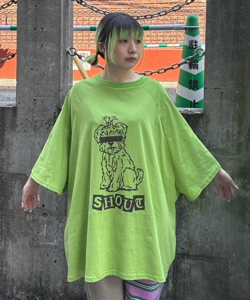 Candy Stripper(キャンディストリッパー)の「SHOUT PUPPY OVER SIZE RAGLAN トップス(Tシャツ/カットソー・レディース・ライトグリーン/アイボリー/ブラウン・FREE)」の9枚目の写真