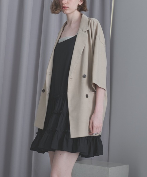 Aunt Marie's（アントマリーズ）の「リネンライクハーフスリーブジャケット（テーラードジャケット・レディース・ブラック/ベージュ/ブラウン・FREE）」の3枚目の写真