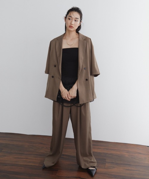 Aunt Marie's（アントマリーズ）の「リネンライクハーフスリーブジャケット（テーラードジャケット・レディース・ブラック/ベージュ/ブラウン・FREE）」の14枚目の写真