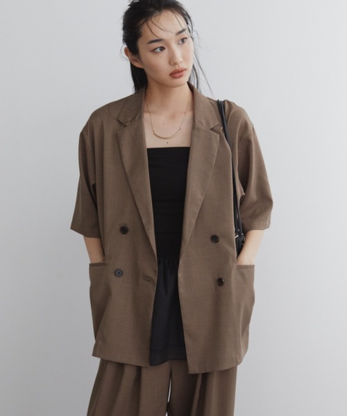 Aunt Marie's（アントマリーズ）の「リネンライクハーフスリーブジャケット（テーラードジャケット・レディース・ブラック/ベージュ/ブラウン・FREE）」の10枚目の写真