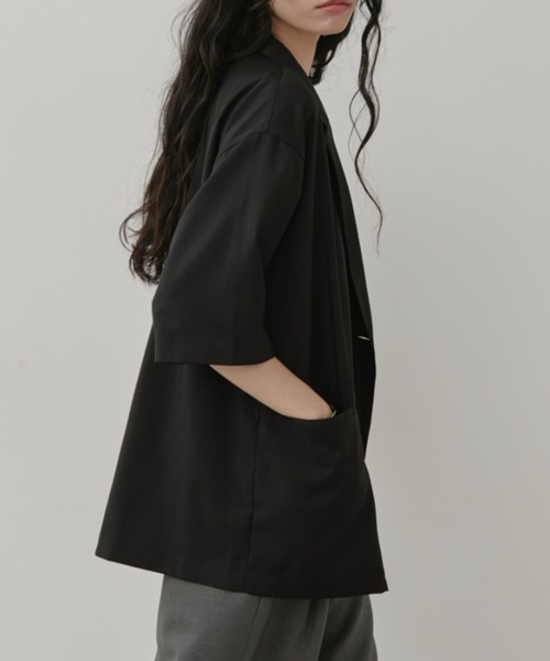 Aunt Marie's（アントマリーズ）の「リネンライクハーフスリーブジャケット（テーラードジャケット・レディース・ブラック/ベージュ/ブラウン・FREE）」の21枚目の写真