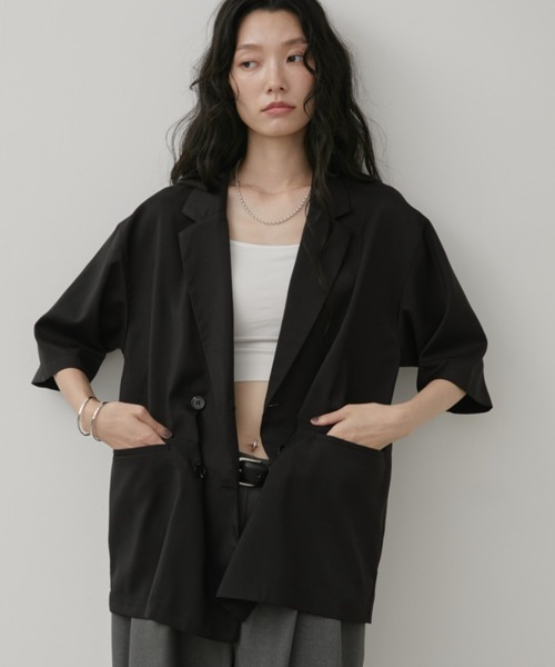 Aunt Marie's（アントマリーズ）の「リネンライクハーフスリーブジャケット（テーラードジャケット・レディース・ブラック/ベージュ/ブラウン・FREE）」の18枚目の写真