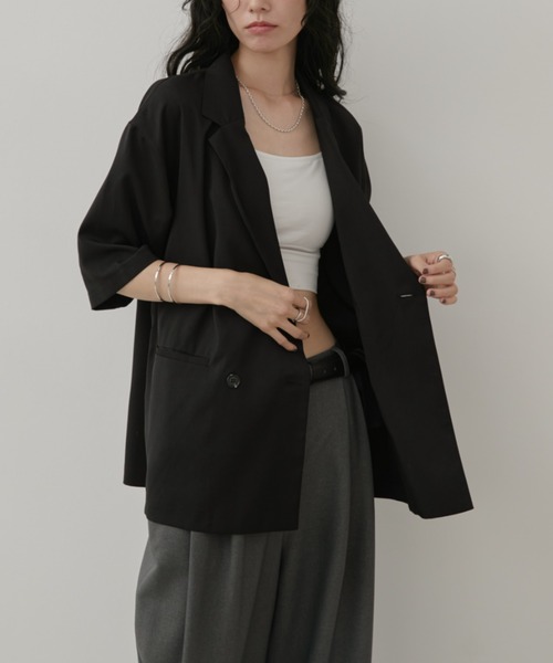 Aunt Marie's（アントマリーズ）の「リネンライクハーフスリーブジャケット（テーラードジャケット・レディース・ブラック/ベージュ/ブラウン・FREE）」の17枚目の写真