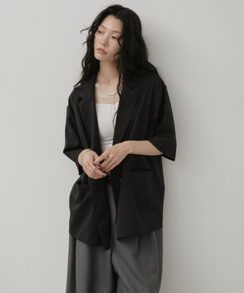 Aunt Marie's（アントマリーズ）の「リネンライクハーフスリーブジャケット（テーラードジャケット・レディース・ブラック/ベージュ/ブラウン・FREE）」の20枚目の写真