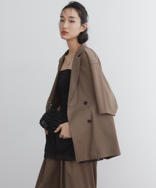 Aunt Marie's（アントマリーズ）の「リネンライクハーフスリーブジャケット（テーラードジャケット・レディース・ブラック/ベージュ/ブラウン・FREE）」の11枚目の写真