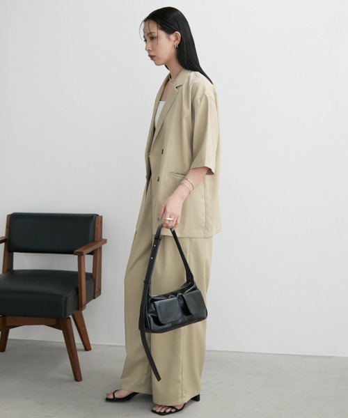 Aunt Marie's（アントマリーズ）の「リネンライクハーフスリーブジャケット（テーラードジャケット・レディース・ブラック/ベージュ/ブラウン・FREE）」の4枚目の写真