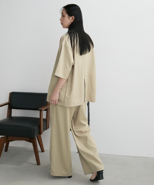 Aunt Marie's（アントマリーズ）の「リネンライクハーフスリーブジャケット（テーラードジャケット・レディース・ブラック/ベージュ/ブラウン・FREE）」の5枚目の写真