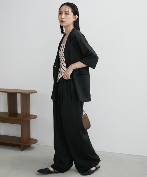 Aunt Marie's（アントマリーズ）の「リネンライクハーフスリーブジャケット（テーラードジャケット・レディース・ブラック/ベージュ/ブラウン・FREE）」の7枚目の写真