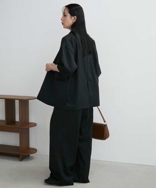 Aunt Marie's（アントマリーズ）の「リネンライクハーフスリーブジャケット（テーラードジャケット・レディース・ブラック/ベージュ/ブラウン・FREE）」の8枚目の写真