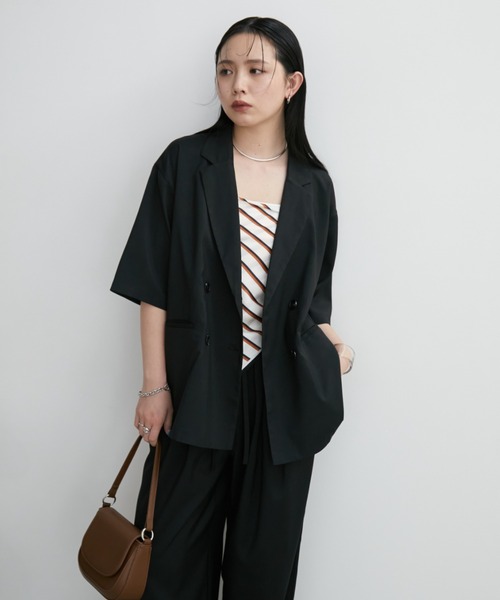 Aunt Marie's（アントマリーズ）の「リネンライクハーフスリーブジャケット（テーラードジャケット・レディース・ブラック/ベージュ/ブラウン・FREE）」の6枚目の写真