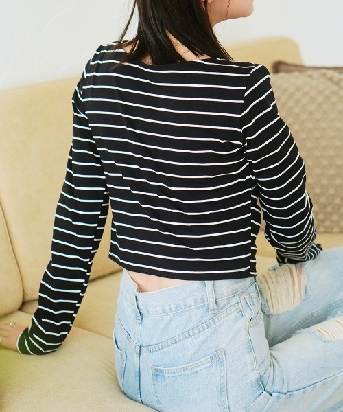 Rejoule(リジュール)の「ドレープデザイン ロングスリーブボーダートップス(Tシャツ/カットソー・レディース・ホワイト×ブラック/ブラック×ホワイト・FREE)」の8枚目の写真