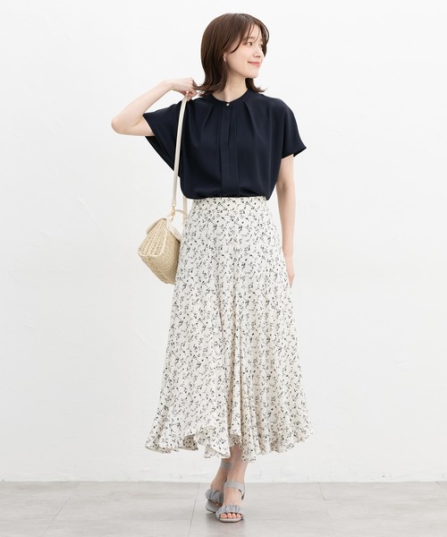 Honeys（ハニーズ）の「バンドカラーブラウス（シャツ/ブラウス・レディース・ネイビー/ホワイト/オレンジ/ブルーグリーン/グレイッシュベージュ・S/M/L/LL/3L）」の10枚目の写真