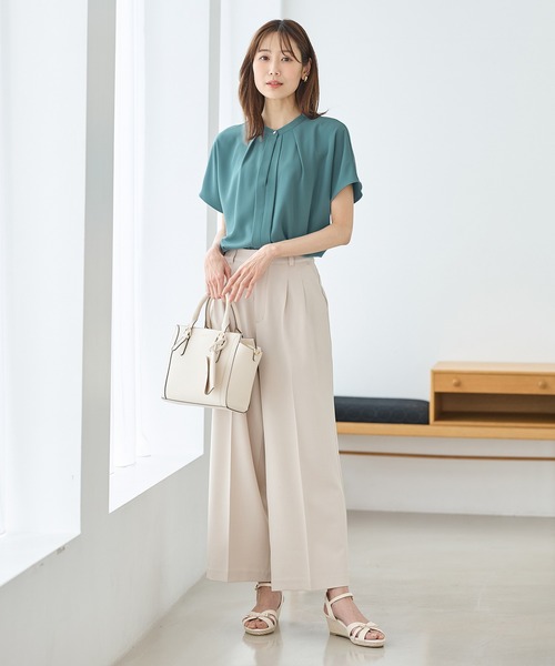 Honeys（ハニーズ）の「バンドカラーブラウス（シャツ/ブラウス・レディース・ネイビー/ホワイト/オレンジ/ブルーグリーン/グレイッシュベージュ・S/M/L/LL/3L）」の13枚目の写真