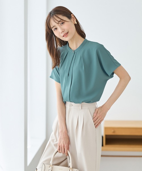 Honeys（ハニーズ）の「バンドカラーブラウス（シャツ/ブラウス・レディース・ネイビー/ホワイト/オレンジ/ブルーグリーン/グレイッシュベージュ・S/M/L/LL/3L）」の15枚目の写真