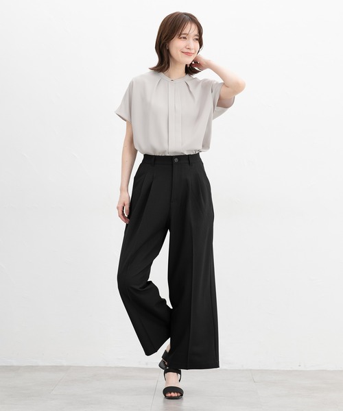 Honeys（ハニーズ）の「バンドカラーブラウス（シャツ/ブラウス・レディース・ネイビー/ホワイト/オレンジ/ブルーグリーン/グレイッシュベージュ・S/M/L/LL/3L）」の16枚目の写真