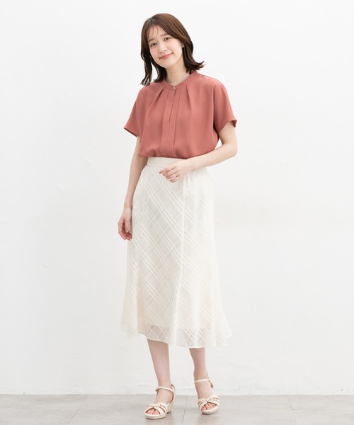 Honeys（ハニーズ）の「バンドカラーブラウス（シャツ/ブラウス・レディース・ネイビー/ホワイト/オレンジ/ブルーグリーン/グレイッシュベージュ・S/M/L/LL/3L）」の18枚目の写真