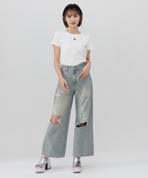 REDYAZEL（レディアゼル）の「REDYAZEL刺繍Ｔシャツ（Tシャツ/カットソー・レディース・オフホワイト/ブラック・FREE）」の6枚目の写真