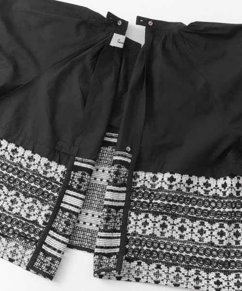 セール】sara mallika COTTON BORDER GATHER LACE TOP（シャツ