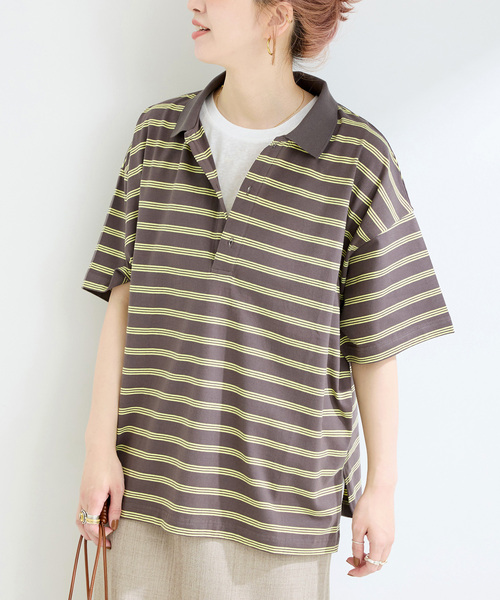 セール】手洗い可 / 襟付きボーダーS/STEE（Tシャツ/カットソー）｜B.C