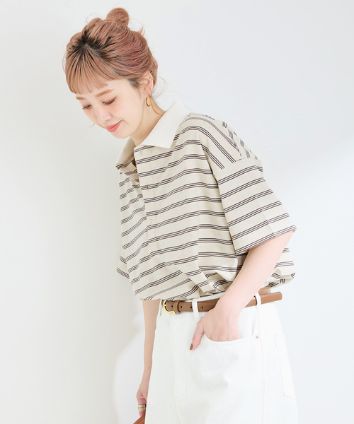 セール】手洗い可 / 襟付きボーダーS/STEE（Tシャツ/カットソー）｜B.C