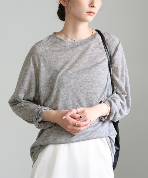 select MOCA(セレクトモカ)の「シアーラグランロングスリーブTシャツ(Tシャツ/カットソー・レディース・ボルドー/ブラック/グレー/オフホワイト/ネイビー/カーキ・FREE)」の9枚目の写真