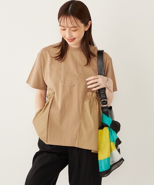 SHIPS Colors（シップス カラーズ）の「SHIPS Colors:〈手洗い可能〉ドッキング ペプラム ショートスリーブ トップス◇（Tシャツ/カットソー・レディース・ブラック/ベージュ/オフホワイト/オレンジ/ベージュ系/アイボリー/ダークグレー・ONE SIZE）」の5枚目の写真