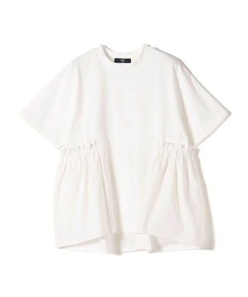 SHIPS Colors（シップス カラーズ）の「SHIPS Colors:〈手洗い可能〉ドッキング ペプラム ショートスリーブ トップス◇（Tシャツ/カットソー・レディース・ブラック/ベージュ/オフホワイト/オレンジ/ベージュ系/アイボリー/ダークグレー・ONE SIZE）」の2枚目の写真