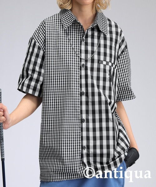 antiqua(アンティカ)の「【STCH】ミックスチェックシャツ(シャツ/ブラウス・レディース・ネイビー/グリーン/ブラック・ML/LXL)」の2枚目の写真