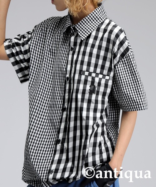 antiqua(アンティカ)の「【STCH】ミックスチェックシャツ(シャツ/ブラウス・レディース・ネイビー/グリーン/ブラック・ML/LXL)」の5枚目の写真