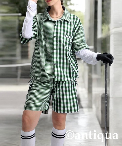 antiqua(アンティカ)の「【STCH】ミックスチェックシャツ(シャツ/ブラウス・レディース・ネイビー/グリーン/ブラック・ML/LXL)」の14枚目の写真
