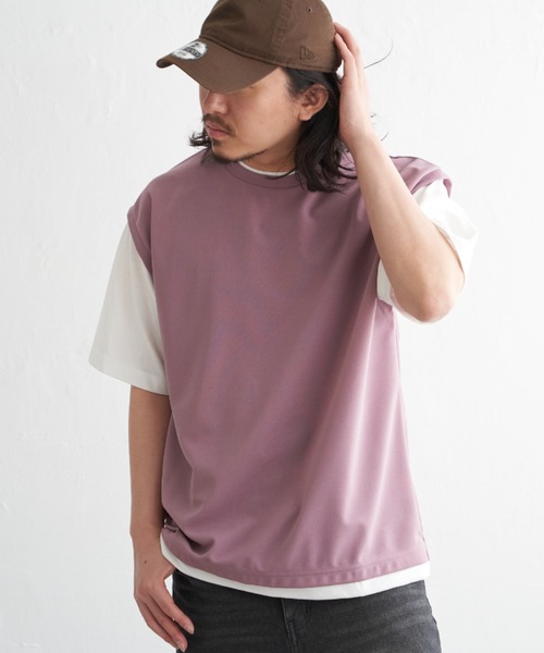 NO NEED(ノーニード)の「袖切り替えレイヤードT(Tシャツ/カットソー・メンズ・ピンク/オリーブ/ネイビー/ベージュ・LL/S/M/L)」の4枚目の写真