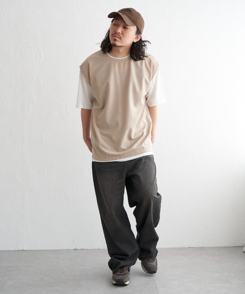 NO NEED(ノーニード)の「袖切り替えレイヤードT(Tシャツ/カットソー・メンズ・ピンク/オリーブ/ネイビー/ベージュ・LL/S/M/L)」の19枚目の写真