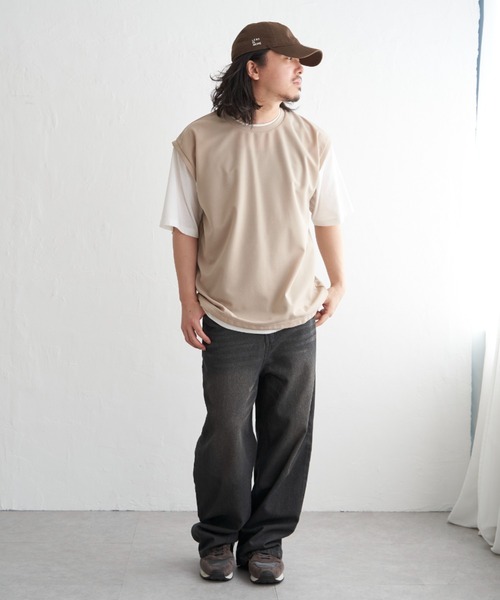 NO NEED(ノーニード)の「袖切り替えレイヤードT(Tシャツ/カットソー・メンズ・ピンク/オリーブ/ネイビー/ベージュ・LL/S/M/L)」の18枚目の写真
