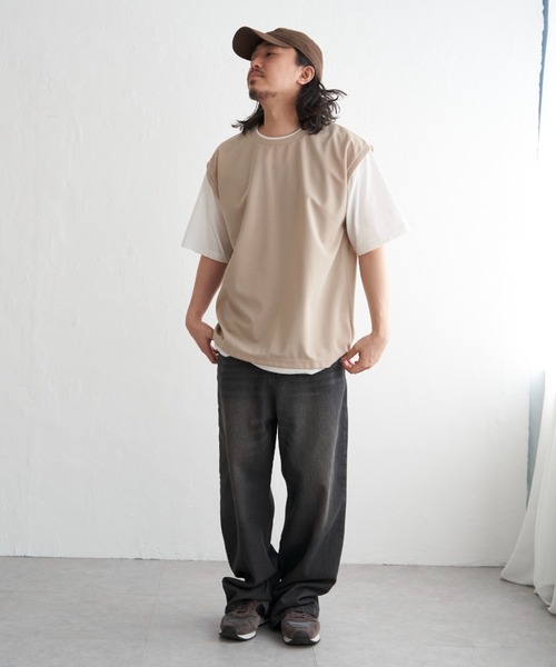 NO NEED(ノーニード)の「袖切り替えレイヤードT(Tシャツ/カットソー・メンズ・ピンク/オリーブ/ネイビー/ベージュ・LL/S/M/L)」の16枚目の写真