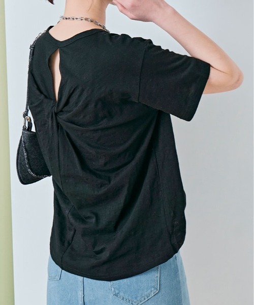 kirakiraShop(キラキラショップ)の「バック ツイスト コットンスラブ Tシャツ 半袖(Tシャツ/カットソー・レディース・ホワイト/ライトグレー/ライトベージュ/ブラック・M)」の12枚目の写真