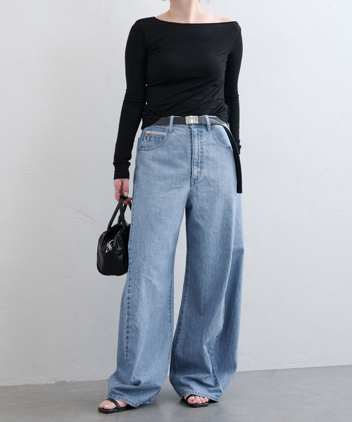 U by SPICK&SPAN（ユーバイスピックアンドスパン）の「《追加》フローストルーズバレルレッグデニム（デニムパンツ・レディース・ブルー/ピンク・36/38）」の18枚目の写真