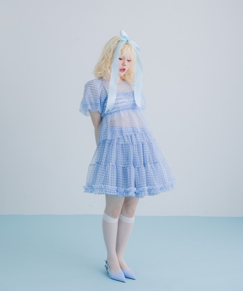 monepine チュール　パニエ　スカート　かきぶちももの monepine（モネピネ）の「gingham check volume panier/ギンガム