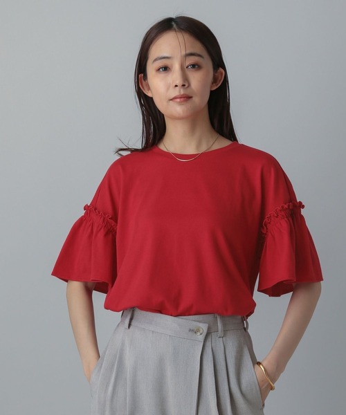 GLOBAL WORK(グローバルワーク)の「MATINEE LINE/冷感フリルスリーブ半袖/496991(Tシャツ/カットソー・レディース・オフホワイト/ブラック/レッド/チャコール・REGULAR/LONG)」の1枚目の写真