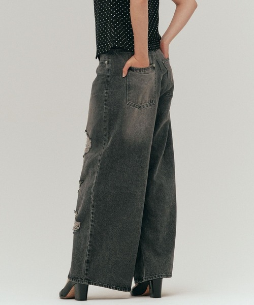 YOOU(ユー)の「ダメージデニムパンツ/クラッシュデザイン × ワイドシルエット(デニムパンツ・レディース・ブラック/ブルー・S/M)」の19枚目の写真