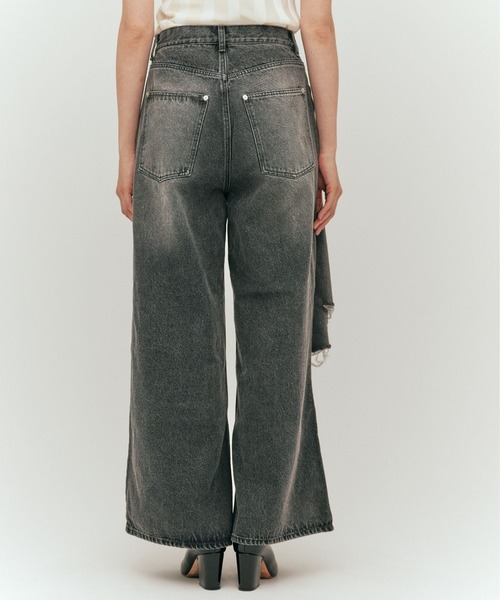 YOOU(ユー)の「ダメージデニムパンツ/クラッシュデザイン × ワイドシルエット(デニムパンツ・レディース・ブラック/ブルー・S/M)」の11枚目の写真