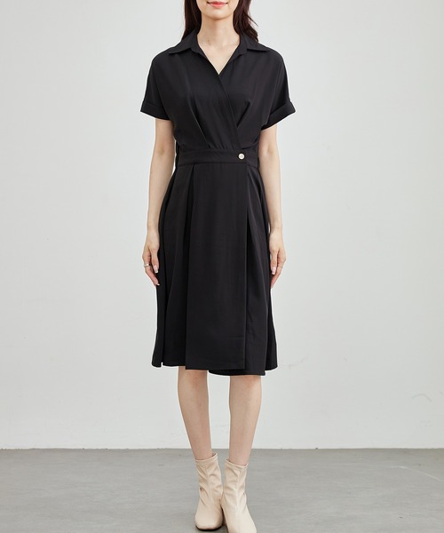 Lace Ladies(レースレディース)の「カシュクール 襟付き スキッパーネック ロング ワンピース(ワンピース・レディース・グリーン/ブラック・FREE)」の1枚目の写真