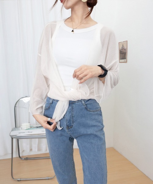 Miniministore(ミニミニストア)の「シアーロングカーディガン フレア袖羽織り(カーディガン/ボレロ・レディース・ホワイト/ベージュ・FREE)」の5枚目の写真