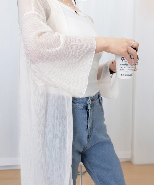 Miniministore(ミニミニストア)の「シアーロングカーディガン フレア袖羽織り(カーディガン/ボレロ・レディース・ホワイト/ベージュ・FREE)」の6枚目の写真