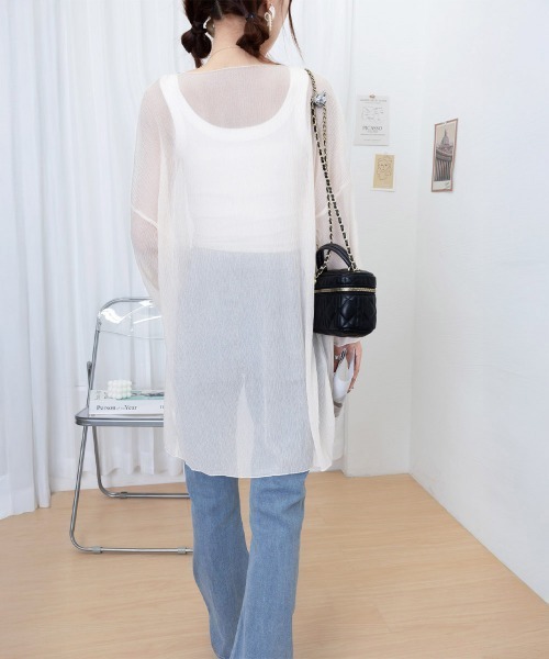 Miniministore(ミニミニストア)の「シアーロングカーディガン フレア袖羽織り(カーディガン/ボレロ・レディース・ホワイト/ベージュ・FREE)」の8枚目の写真