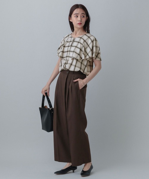 GLOBAL WORK（グローバルワーク）の「MATINEE LINE/チェックフリルスリーブシャツ/495657（シャツ/ブラウス・レディース・ダークブラウン/ブラック/オフホワイト・LARGE/MEDIUM）」の5枚目の写真