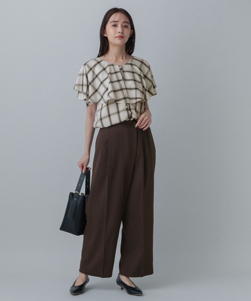 GLOBAL WORK（グローバルワーク）の「MATINEE LINE/チェックフリルスリーブシャツ/495657（シャツ/ブラウス・レディース・ダークブラウン/ブラック/オフホワイト・LARGE/MEDIUM）」の6枚目の写真