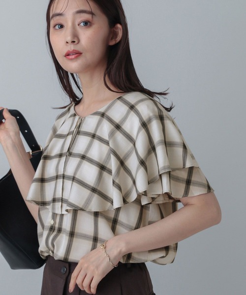 GLOBAL WORK（グローバルワーク）の「MATINEE LINE/チェックフリルスリーブシャツ/495657（シャツ/ブラウス・レディース・ダークブラウン/ブラック/オフホワイト・LARGE/MEDIUM）」の10枚目の写真
