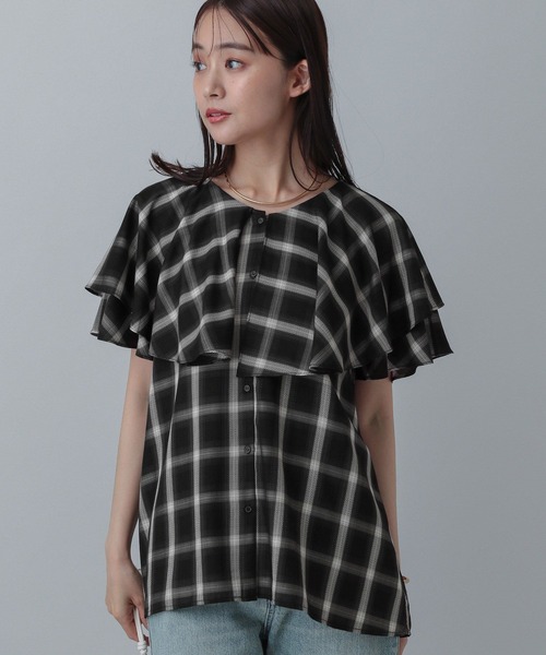 GLOBAL WORK（グローバルワーク）の「MATINEE LINE/チェックフリルスリーブシャツ/495657（シャツ/ブラウス・レディース・ダークブラウン/ブラック/オフホワイト・LARGE/MEDIUM）」の17枚目の写真
