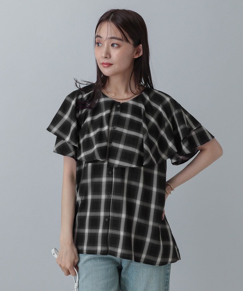 GLOBAL WORK（グローバルワーク）の「MATINEE LINE/チェックフリルスリーブシャツ/495657（シャツ/ブラウス・レディース・ダークブラウン/ブラック/オフホワイト・LARGE/MEDIUM）」の19枚目の写真